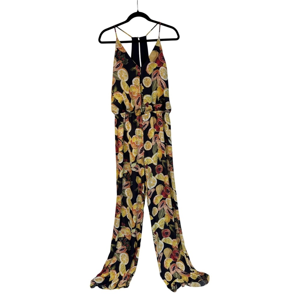 Tahari Arthur S. Levine Fruit Print Jumpsuit Womens XL Navy Blue Multicolor